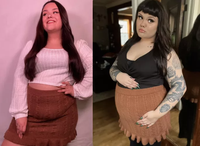 I went from a flabby lil tummy to a round af belly.