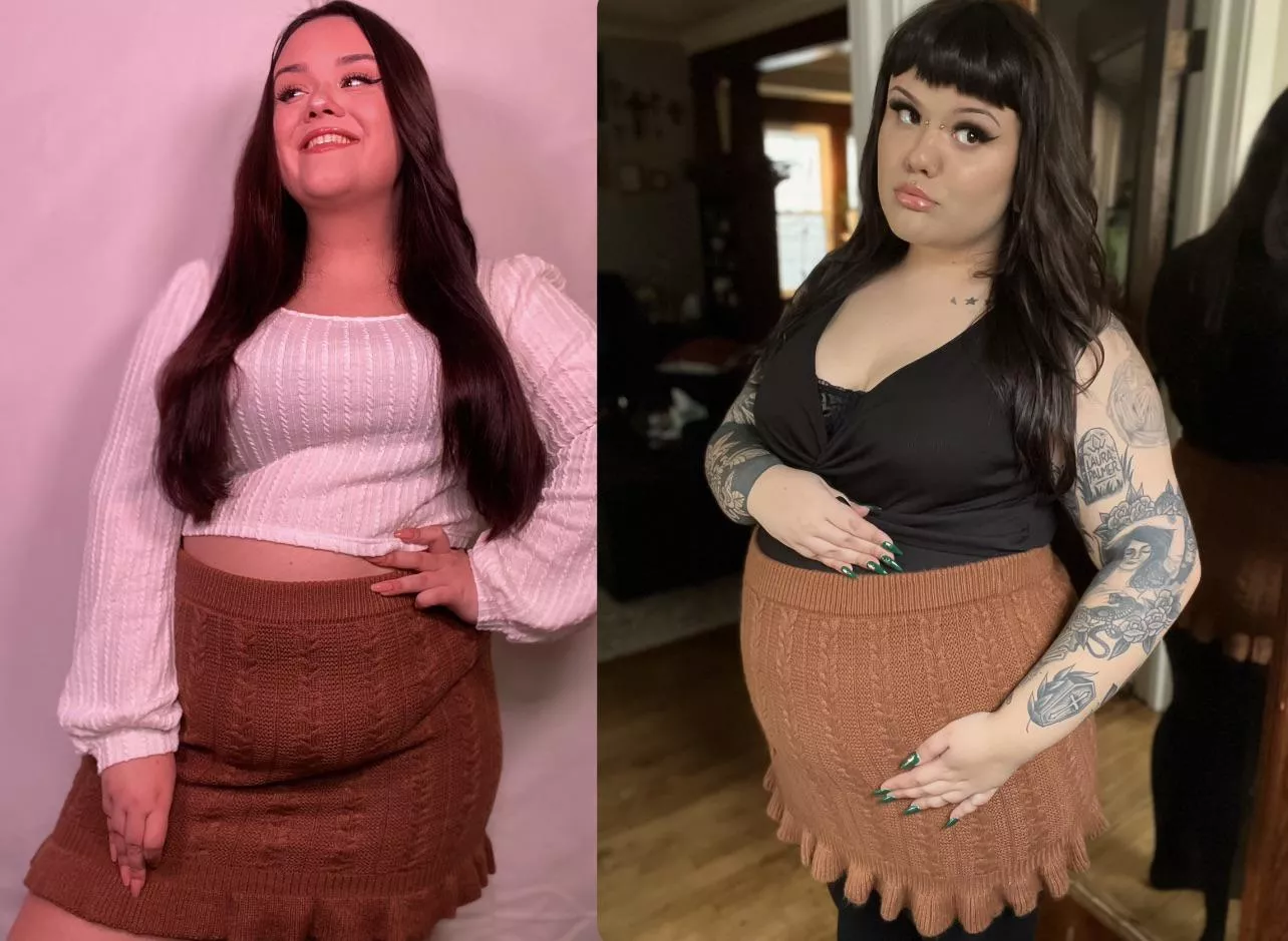 I went from a flabby lil tummy to a round af belly.