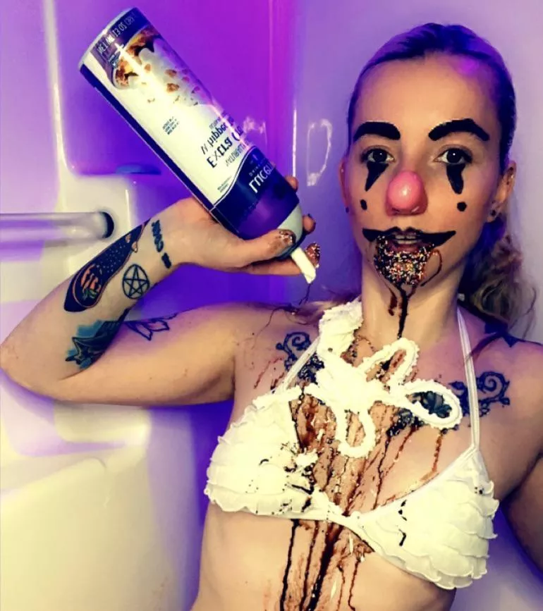 Just a Clowngirl playing with cream, sauce and sprinkles.