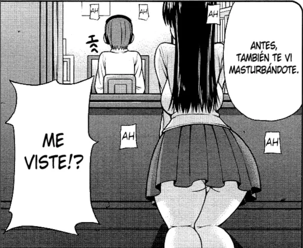 LF Mono Source: 1boy, 1girl, headphones, skirt, from behind, black hair, long hair, short hair, kneeling, ass, panty peek, chair, screen, caught, foreign text 