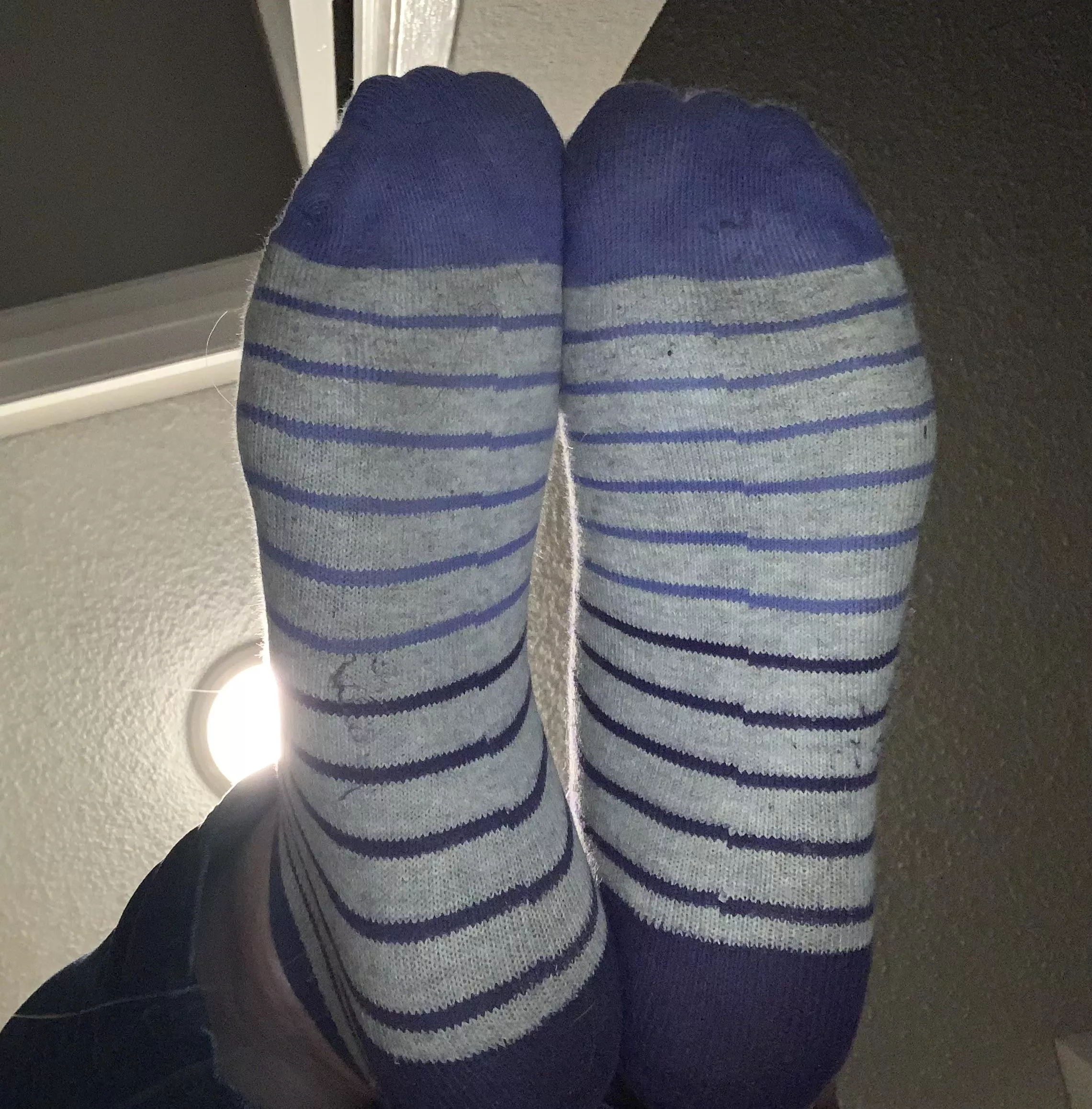 Little moist purple stripe sock after 3 days of wear. Dm
