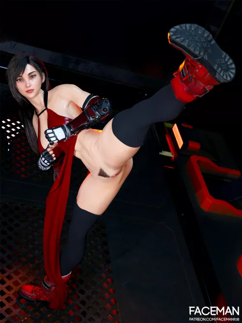 Tifa Highkick, she forgot she not wearing underwear (Faceman3D)