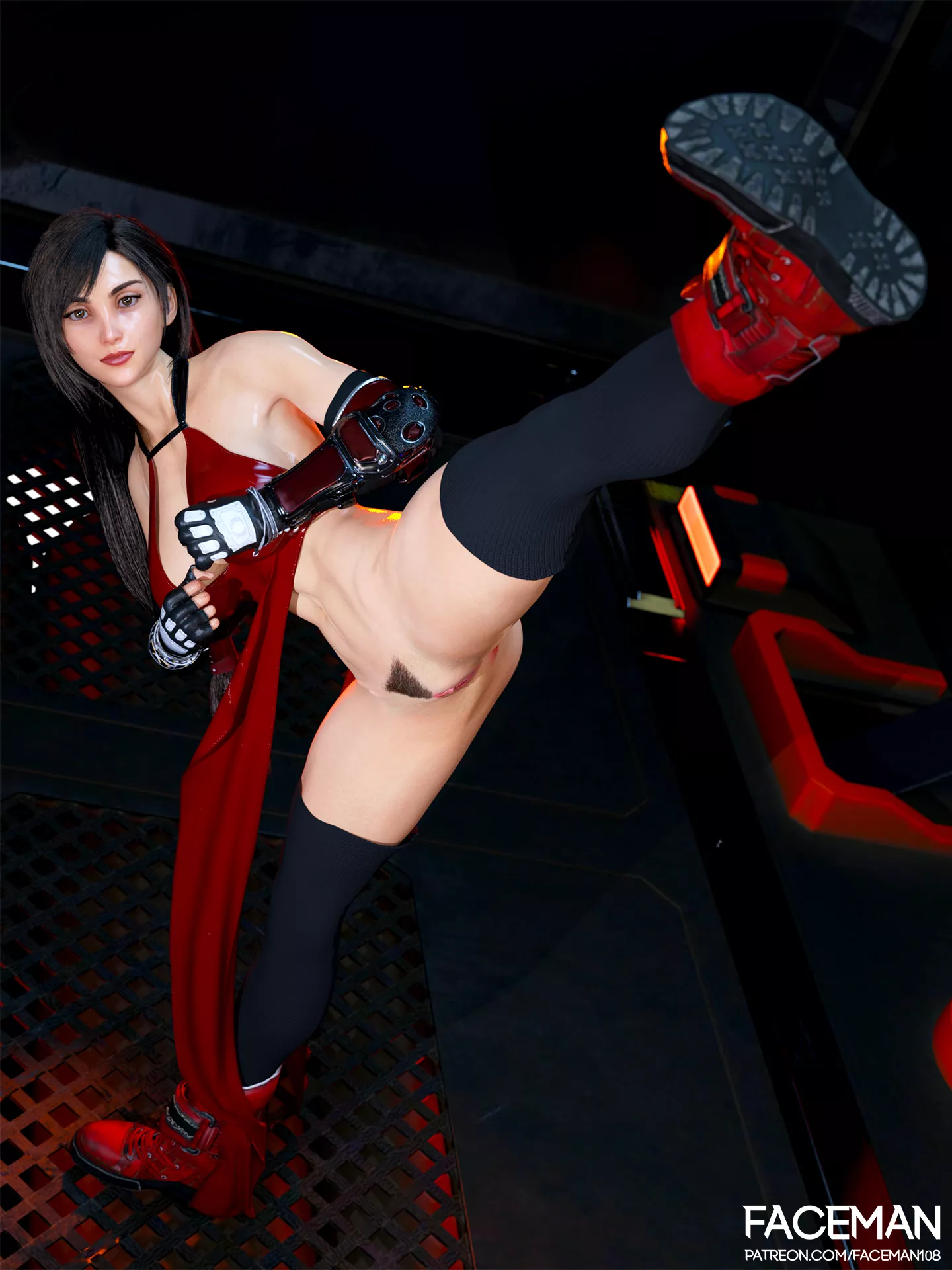 Tifa Highkick, she forgot she not wearing underwear (Faceman3D)