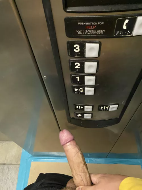 Wet cock in the elevator