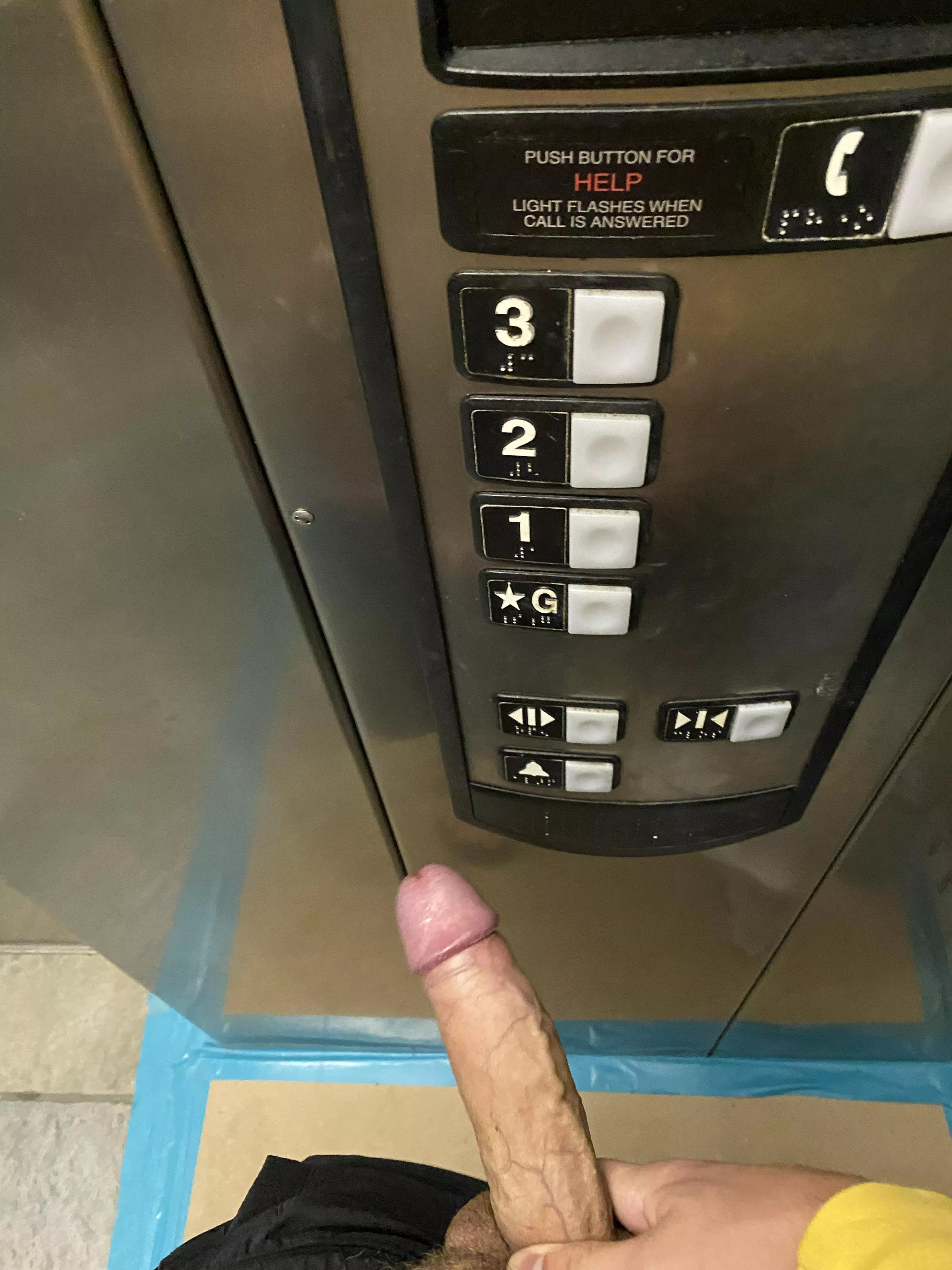 Wet cock in the elevator