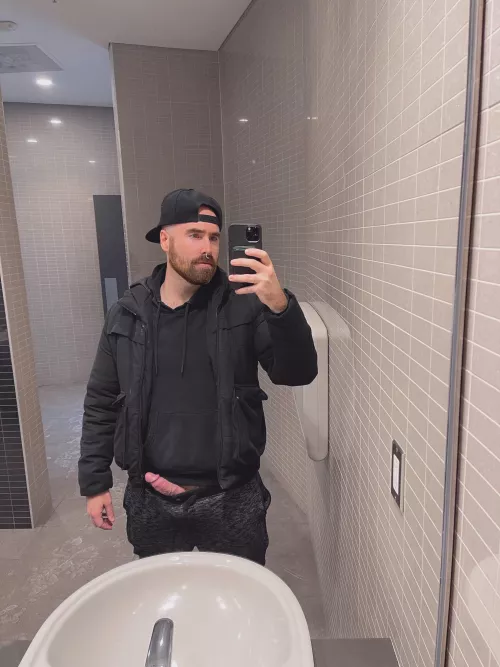 Cruising the public washroom. Waiting for someone to catch me with my dick out