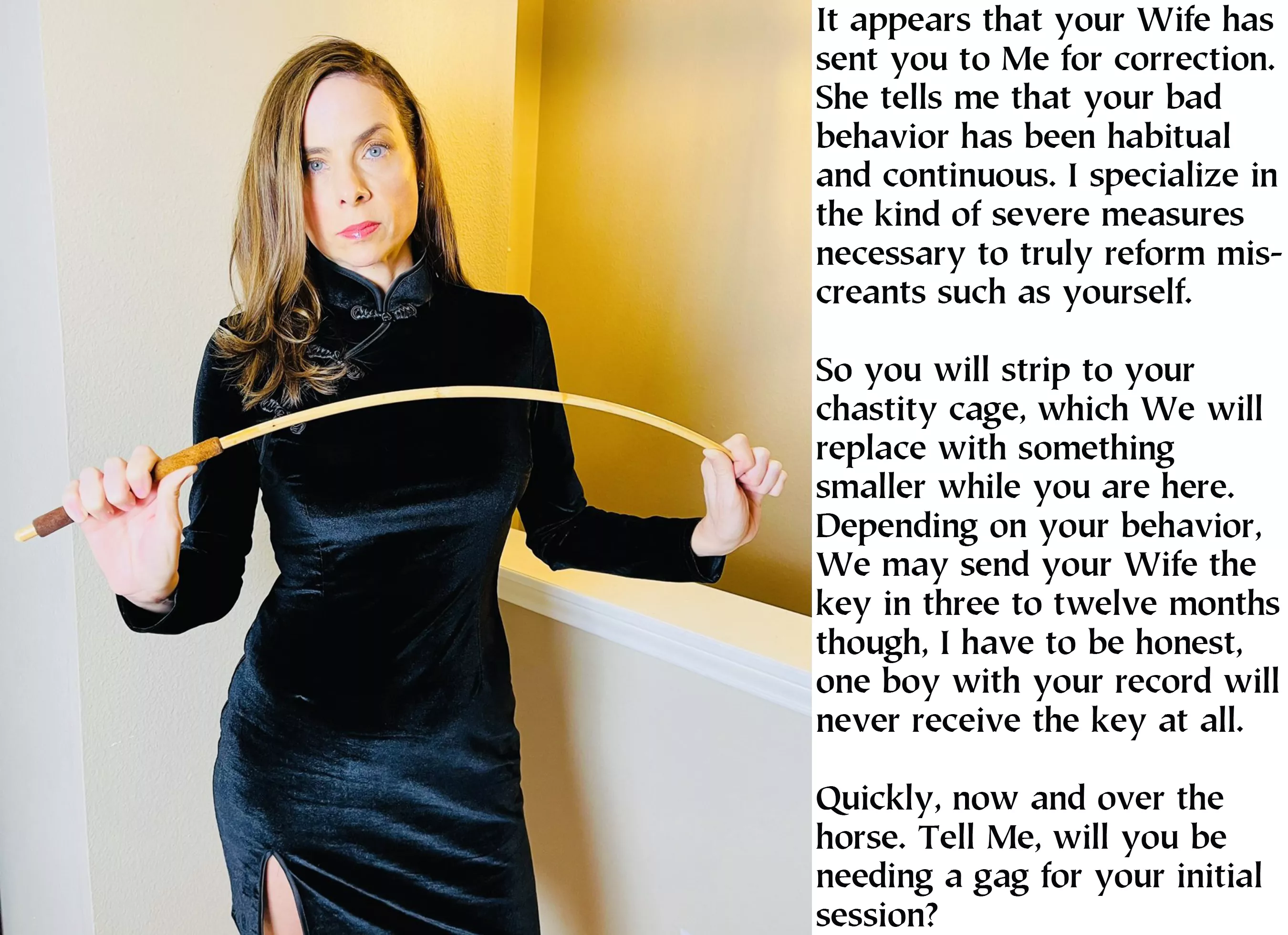 Looks like a gag will be needed, She needn't have asked. But She prefers to make them ask for one because if they do not and they are too loud, She can punish them for that.