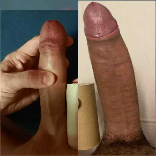 Me(left) vs. u/length-flex compared 😁 His monster cock greatly outsizes me 😳 I cannot believe it!
