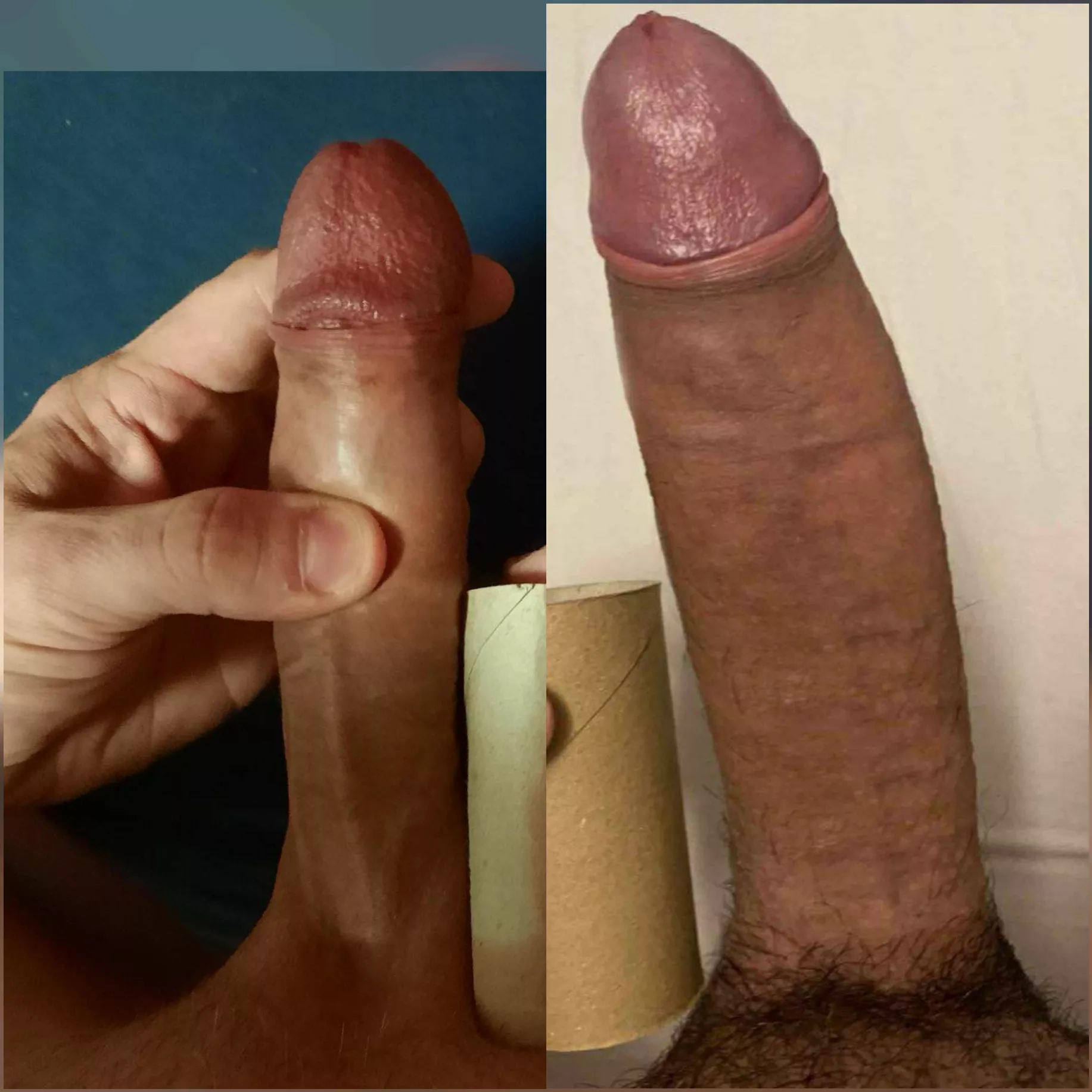 Me(left) vs. u/length-flex compared 😁 His monster cock greatly outsizes me 😳 I cannot believe it!