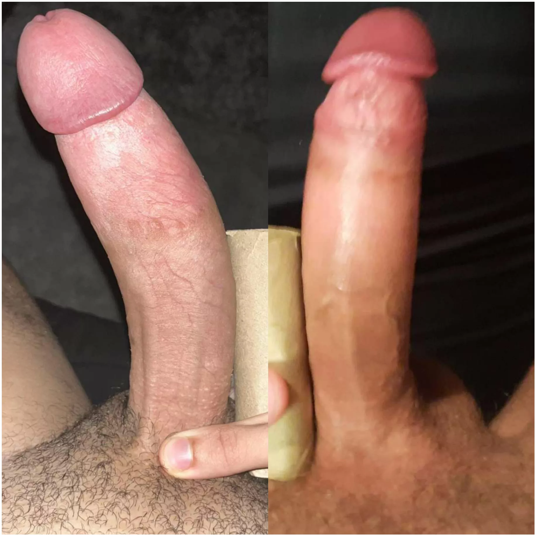 Me(right) vs. u/AltruisticDelay3234 compared 😁 Same hung size! No difference in size, only curve