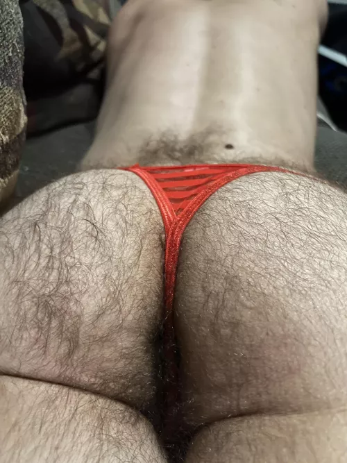 My hairy butt in a red thong