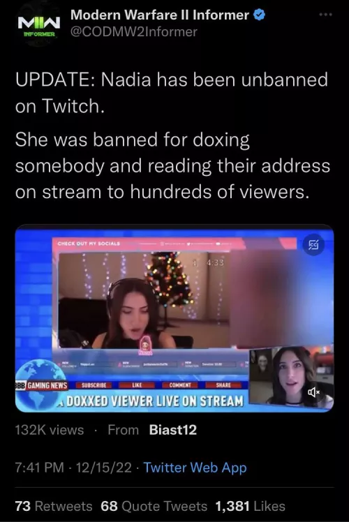 Should she not stay banned because she still Doxed someone?