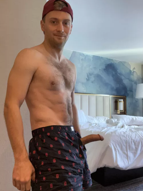 When your cock is so hard is peeks out of your boxers