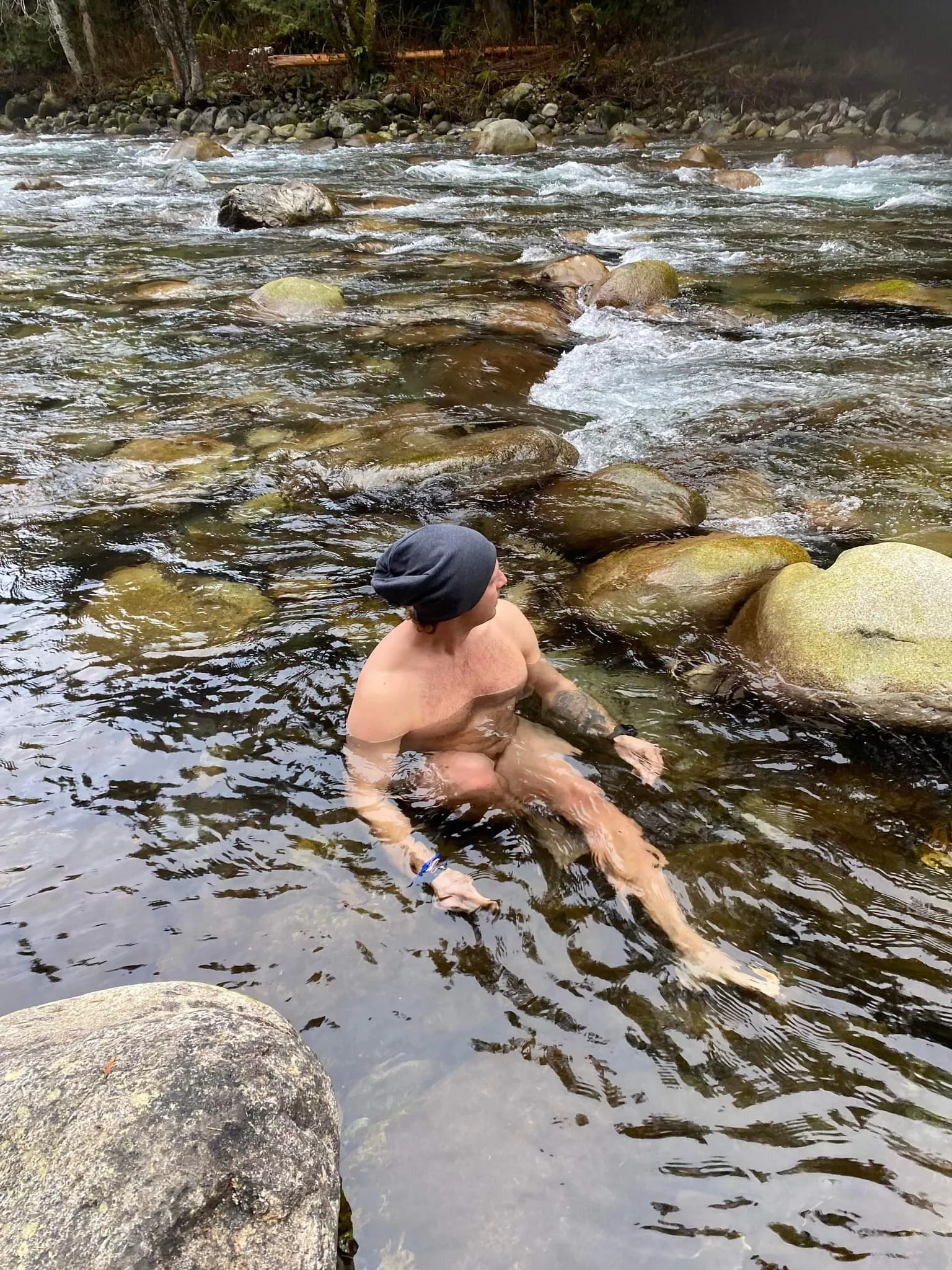 Winter dip in the river