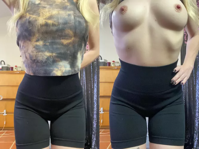Yoga pants with the shirt and without ;)