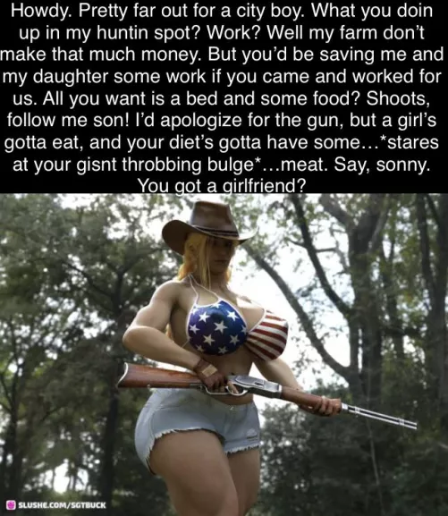 City boy being welcomes by farmer momma [Artist: Sgtbutch] (milf)(gun)(blonde)(cowgirl)(country)(country gal)(implied sex)