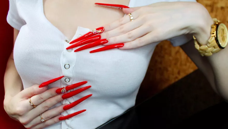Extremely long red nails
