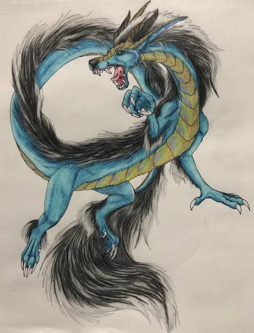 Finished the body of my dragon. I stepped out of my comfort zone with coloring and tried my hand at iridescence in both black (horns) and white/pearl (face and underbelly). Did I succeed?