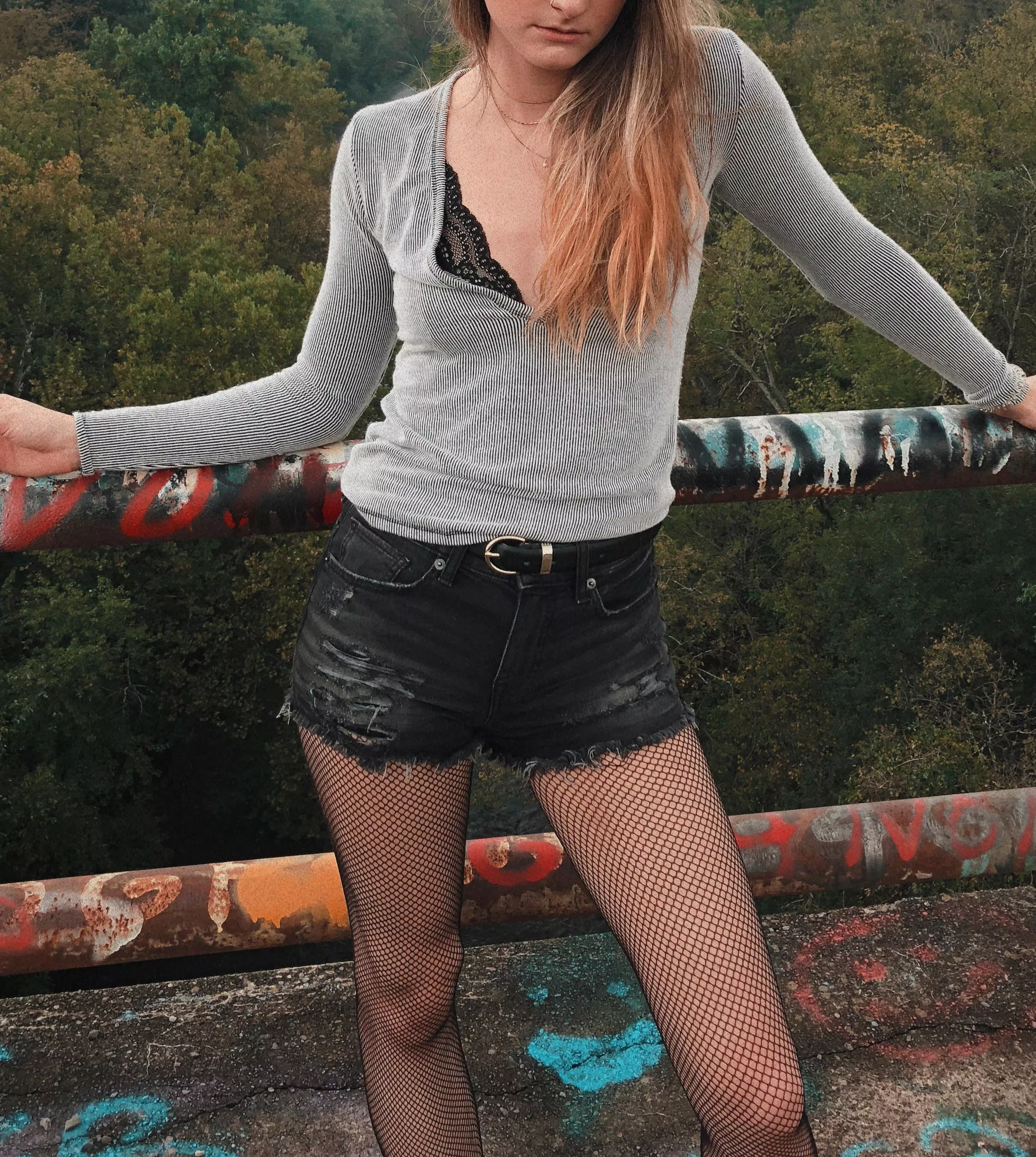 Fishnets & a lacey bra