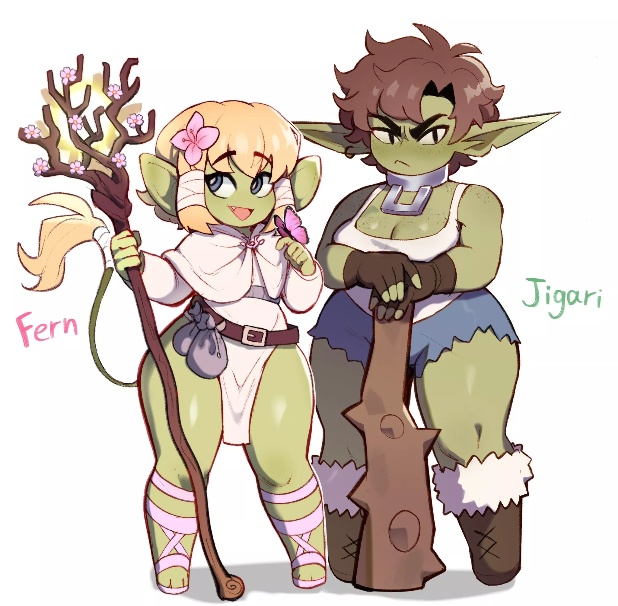 new femboy goblin and tomboy goblin OCs, by @SkyGuyArt