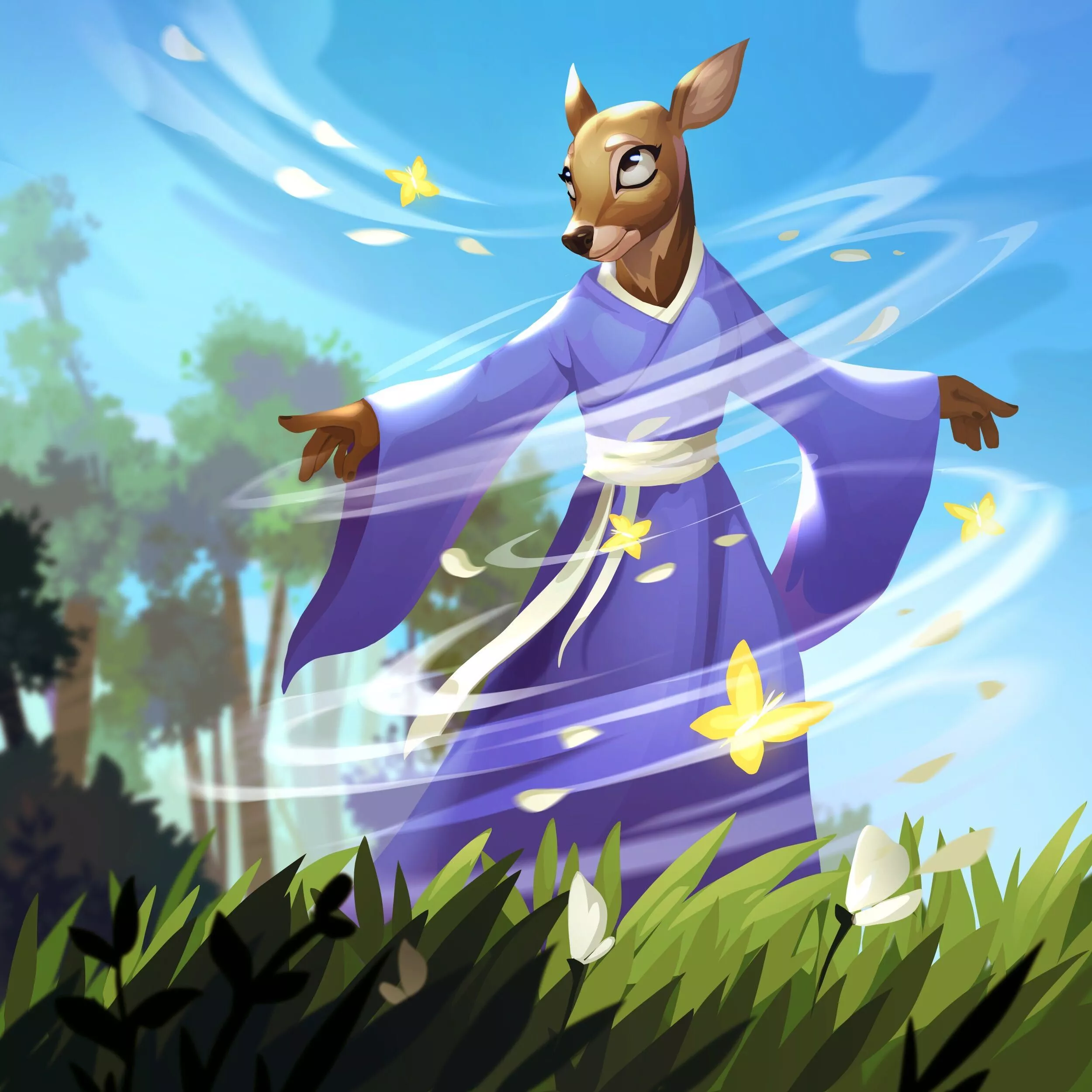 A deer wind dancer, one of the cards in our upcoming game. Art by Jobydraws.