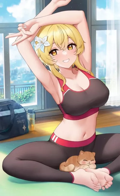 Lumine in workout gear [Genshin Impact]