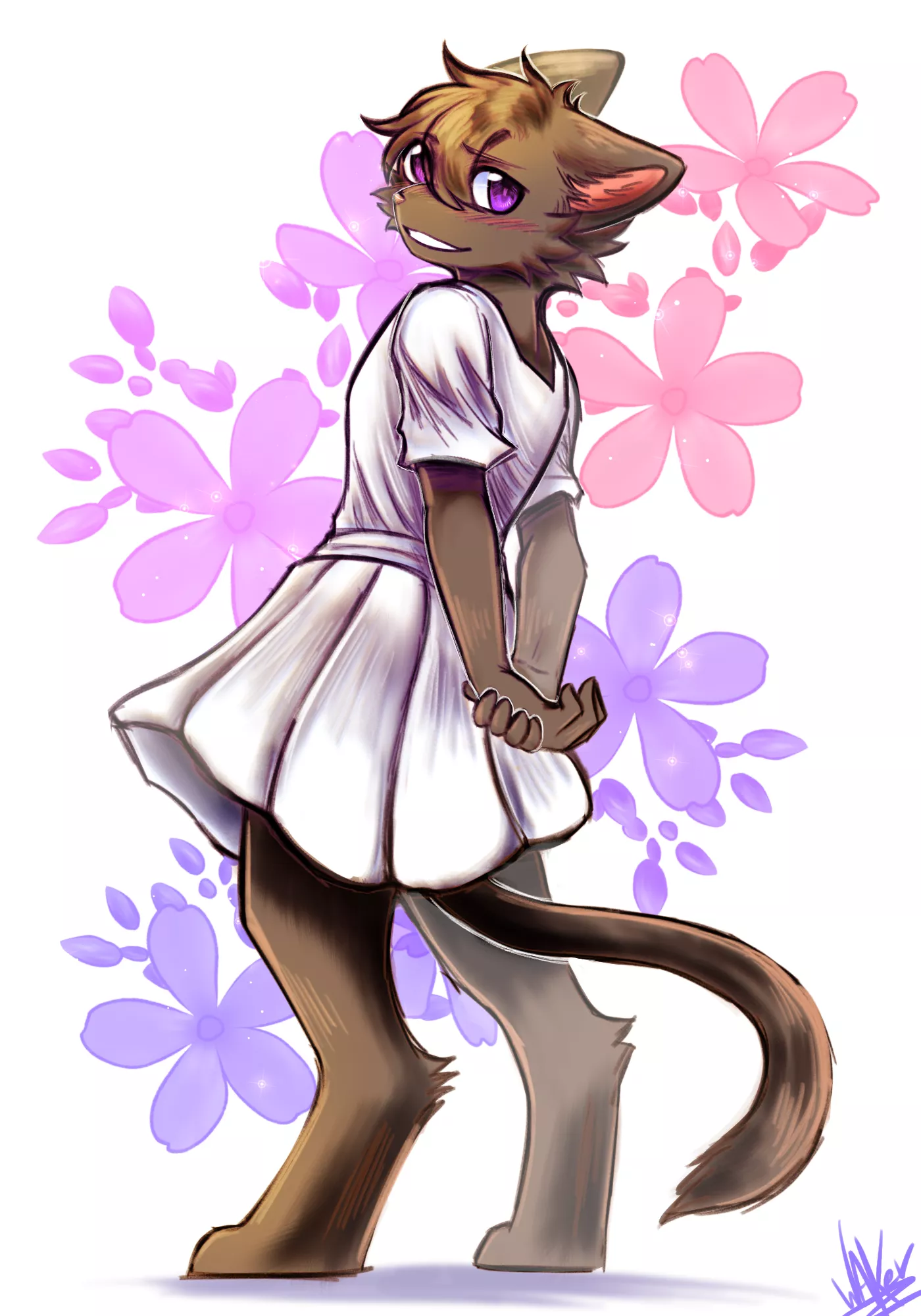 My sona trying out a cute dress. How does he look? >w< (Art by Waker608)