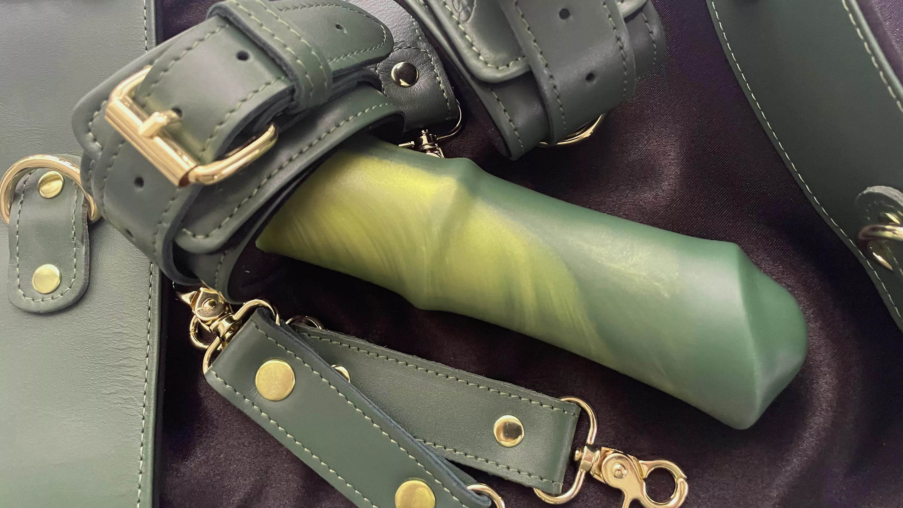 Preparation for tonight. Green horse cock sleeve / sheath