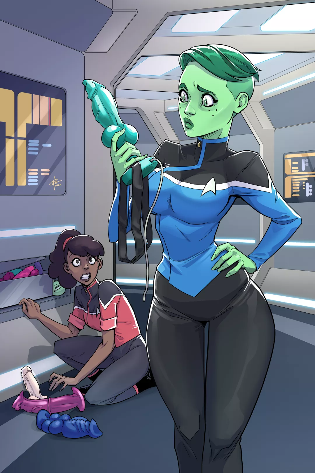 Tendi finds Mariner's stash. Beckett Mariner, D' Vana Tendi (Temporalwolf) [Star Trek: Lower Decks]