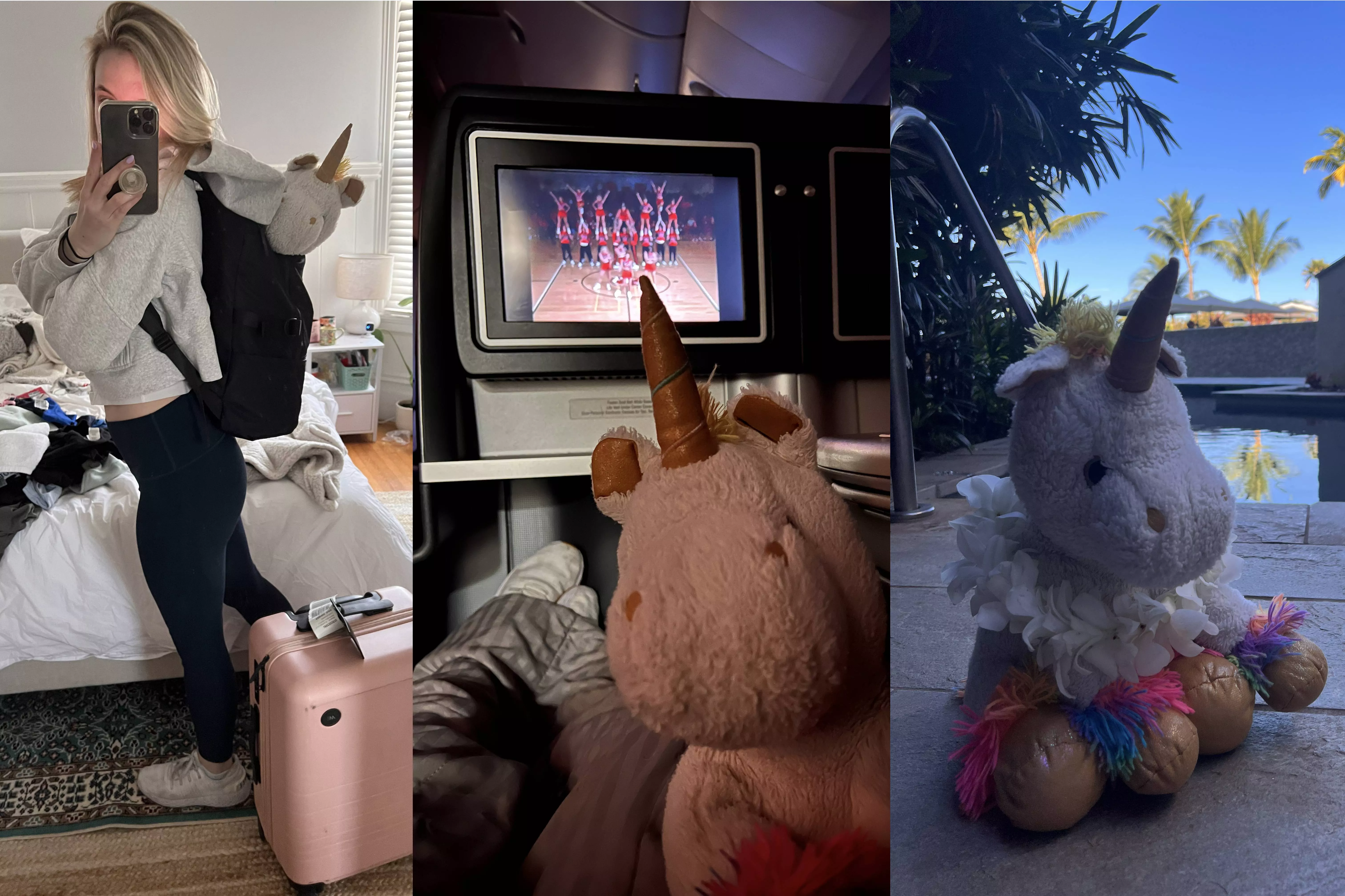 This is how bunny and unicorn travel to the beach together 🐰🦄✈️