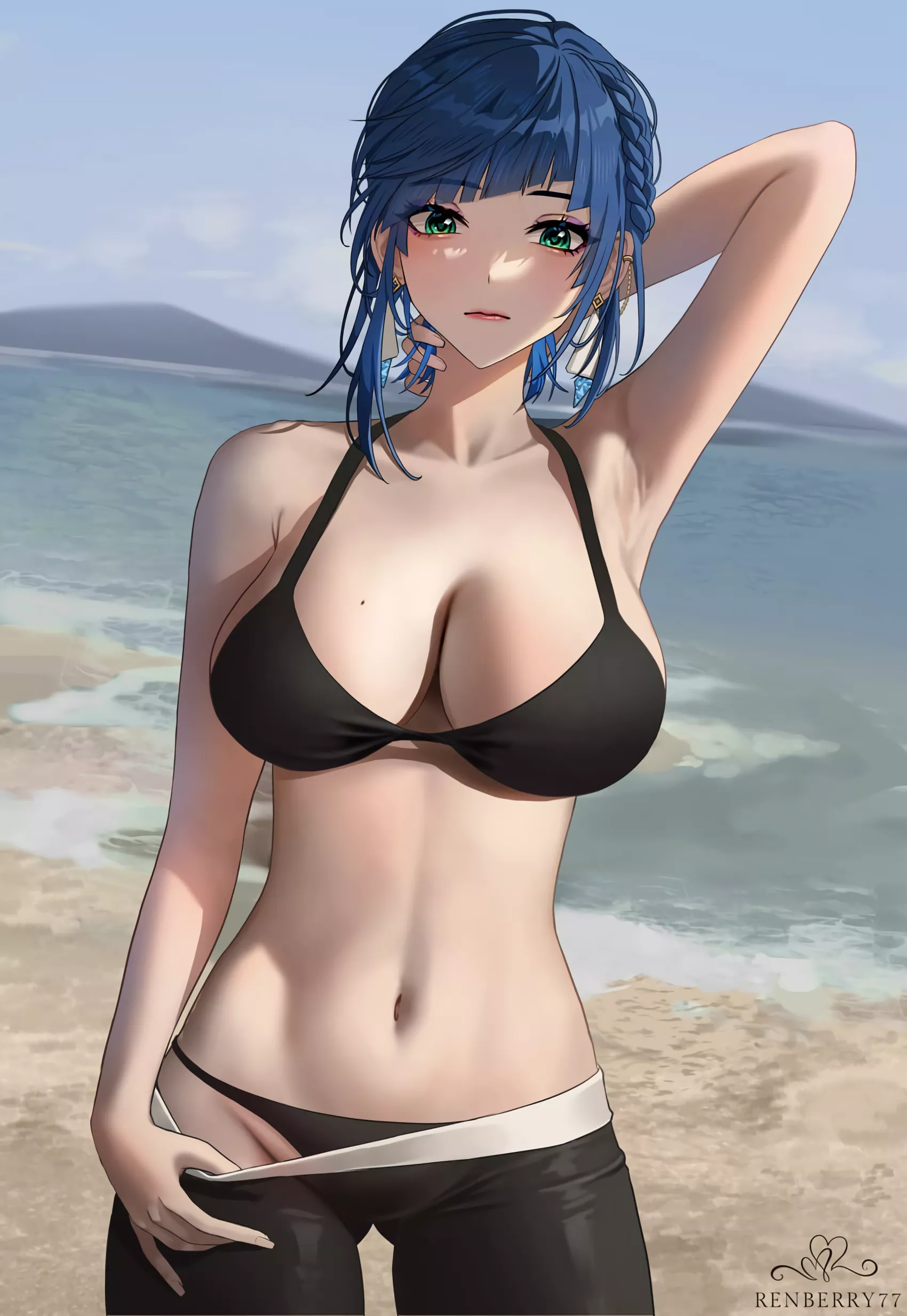 Yelan in black bikini and pants (renberry77) [Genshin Impact]