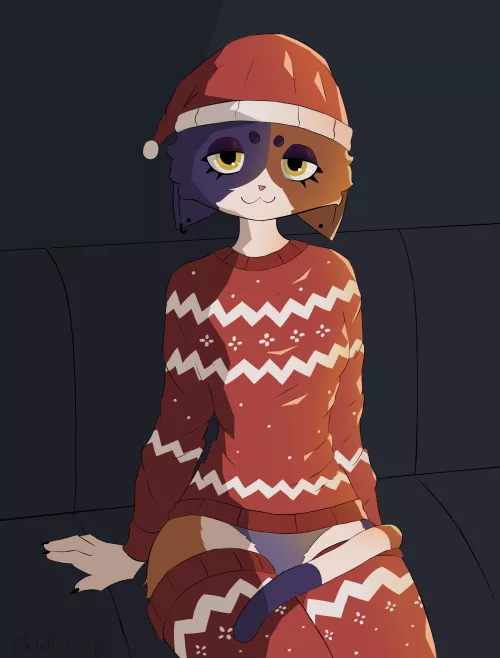 Christmas Meow Skulls by me. Love this kitty