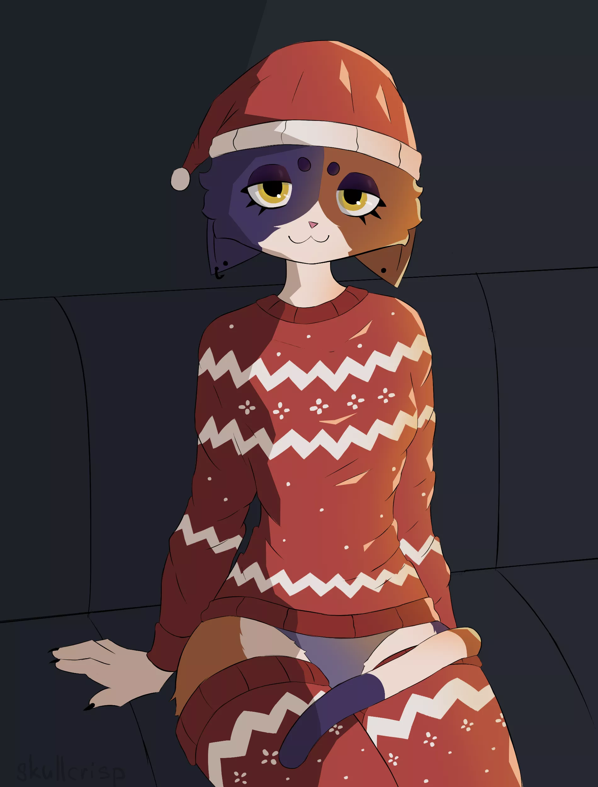 Christmas Meow Skulls by me. Love this kitty