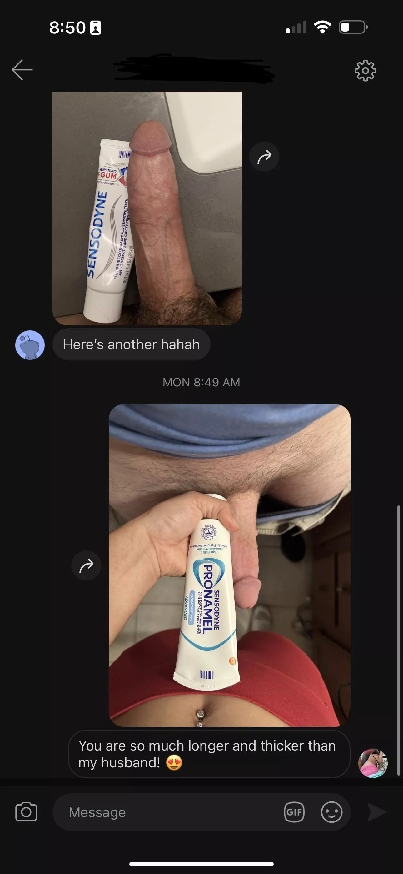 Comparing hubby to my new bull. Tomorrow I find out what it’s like to have my cervix pounded 😅