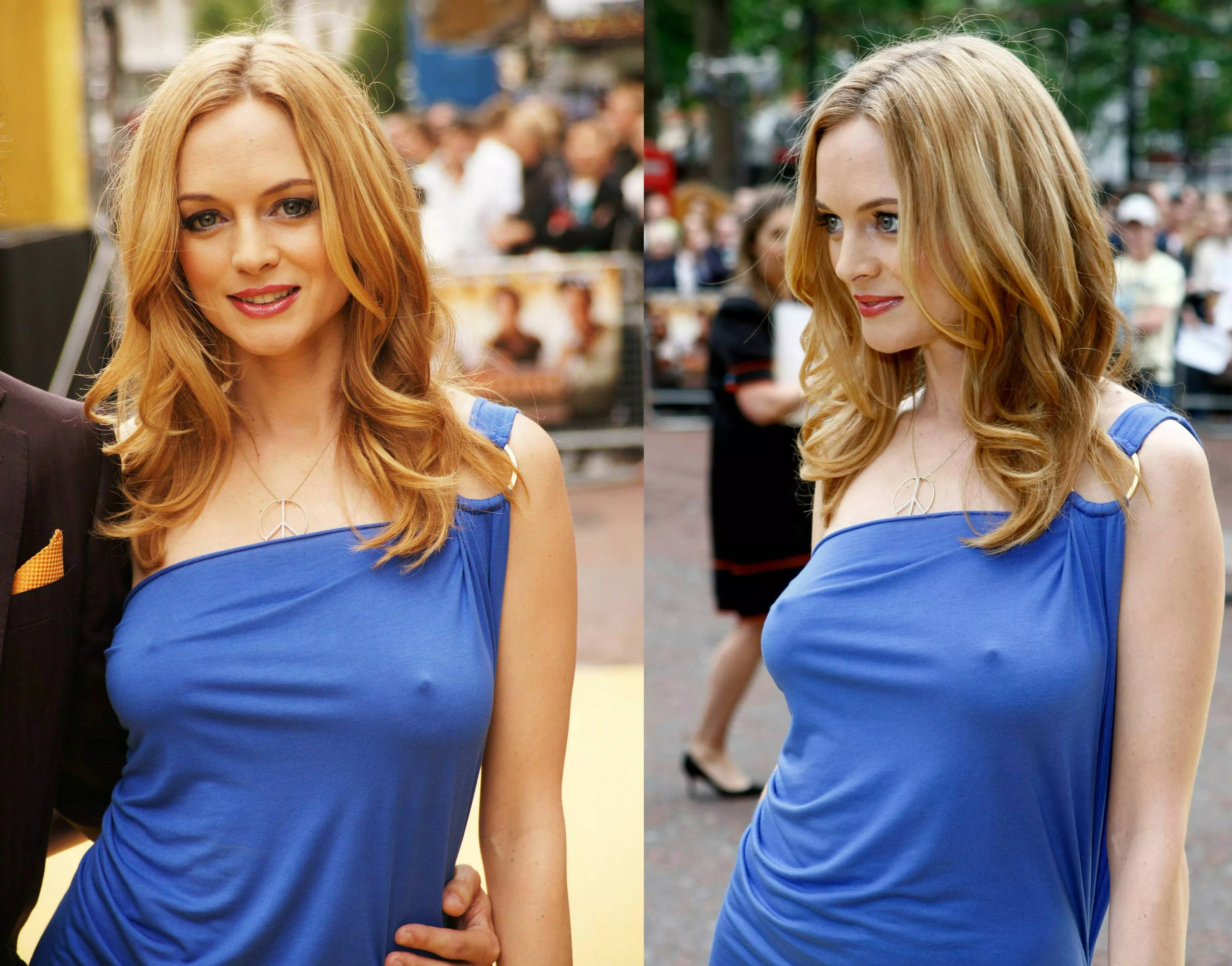 Heather Graham's nipples are so hard you can see the outline of her areola in this dress