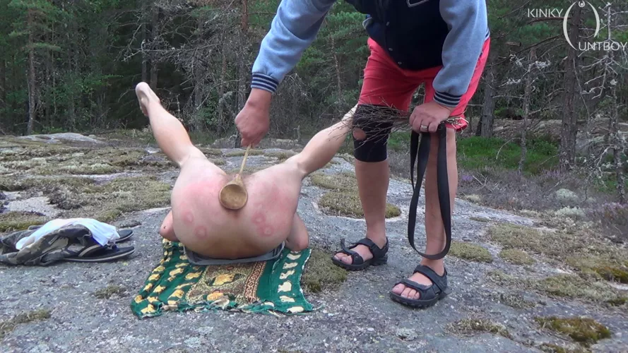 The way I like to be spanked - publicly on my big bare ass, in a submissive position with pussy spread