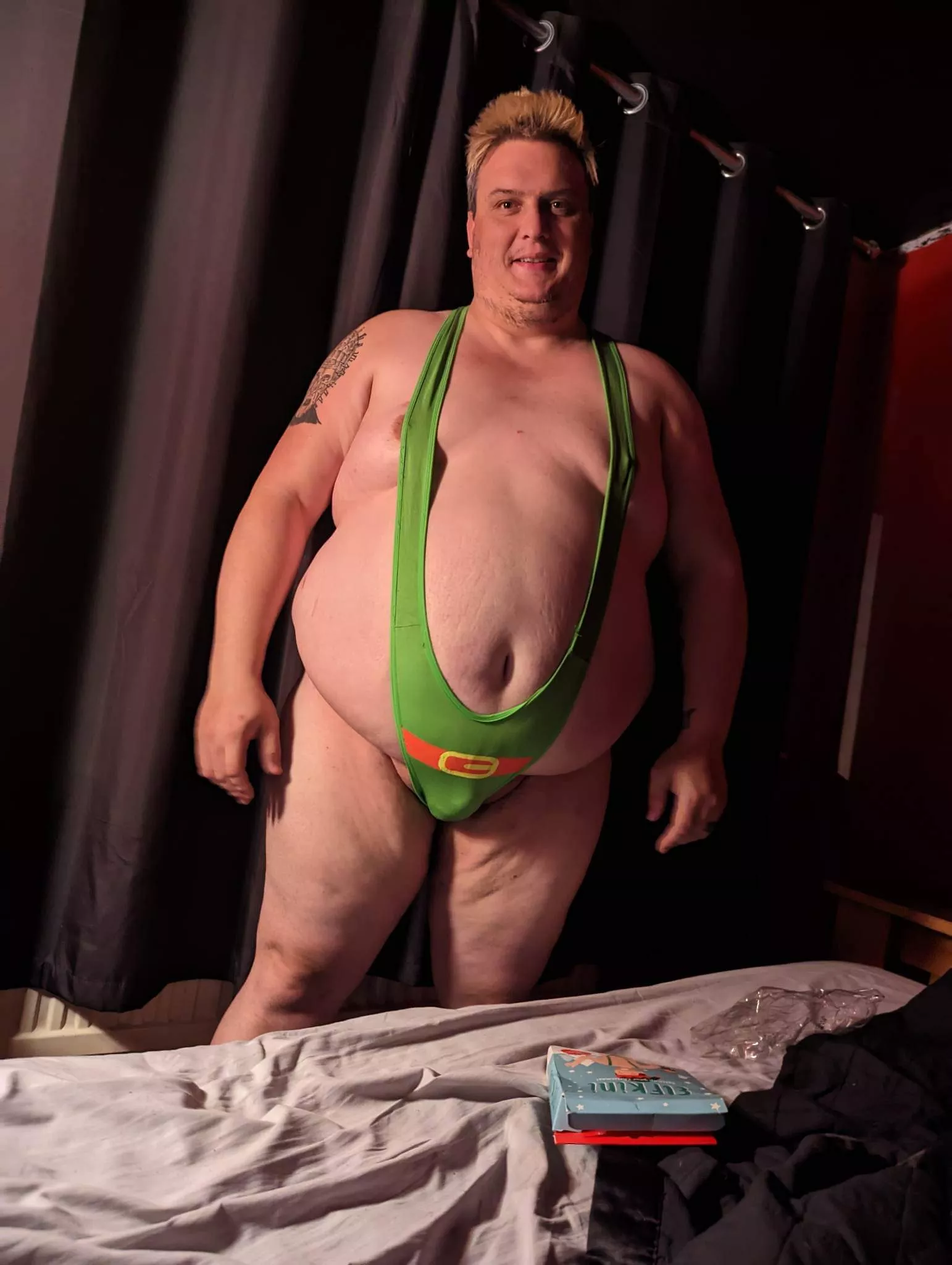 Trying on my new elf mankini hope this Is ok to post