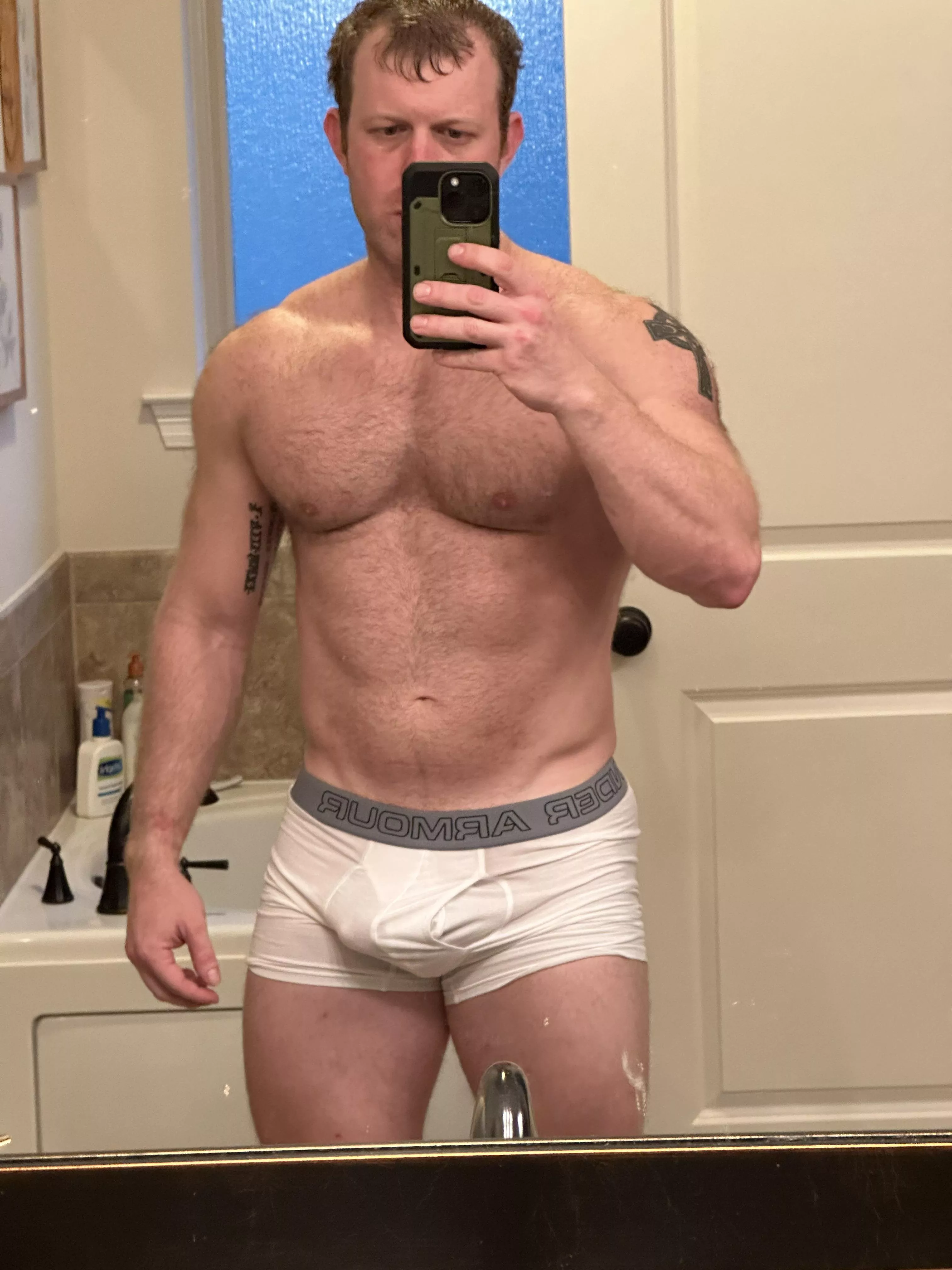 White undies don’t hide the bulge much
