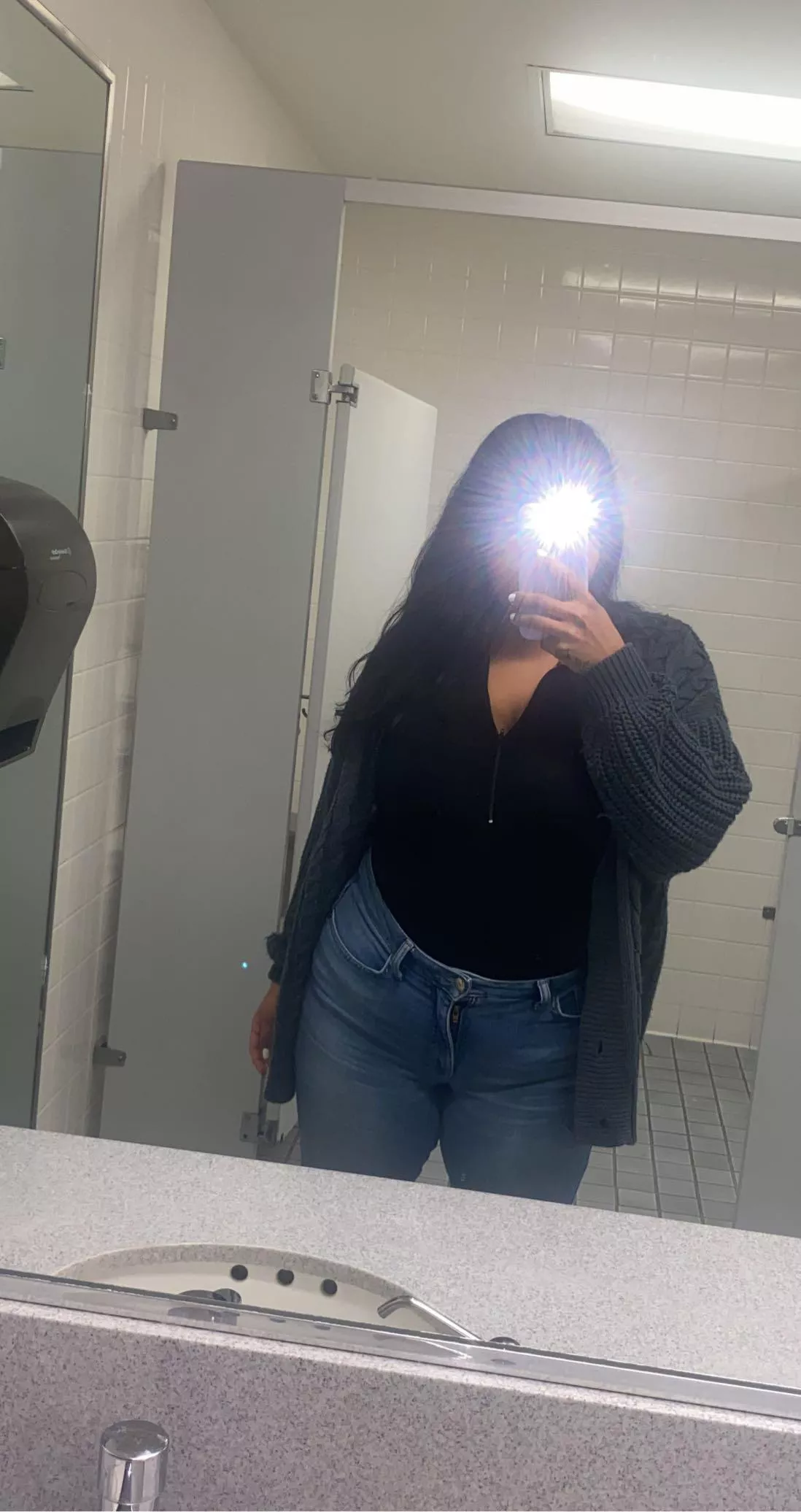 Bathroom mirror selfie or mirror bathroom selfie….