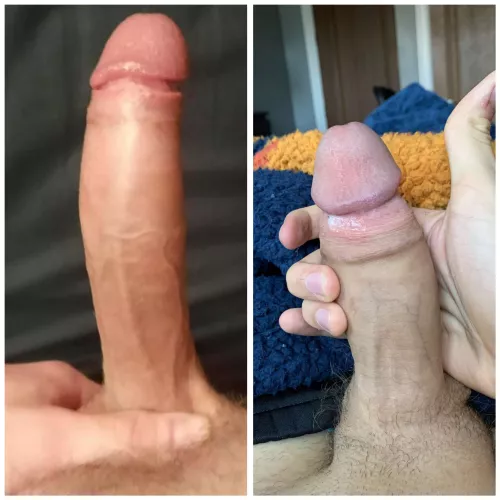 Me(left) vs. u/PanNonBinary compared 😁 He has nice cock, even though I beat him in size