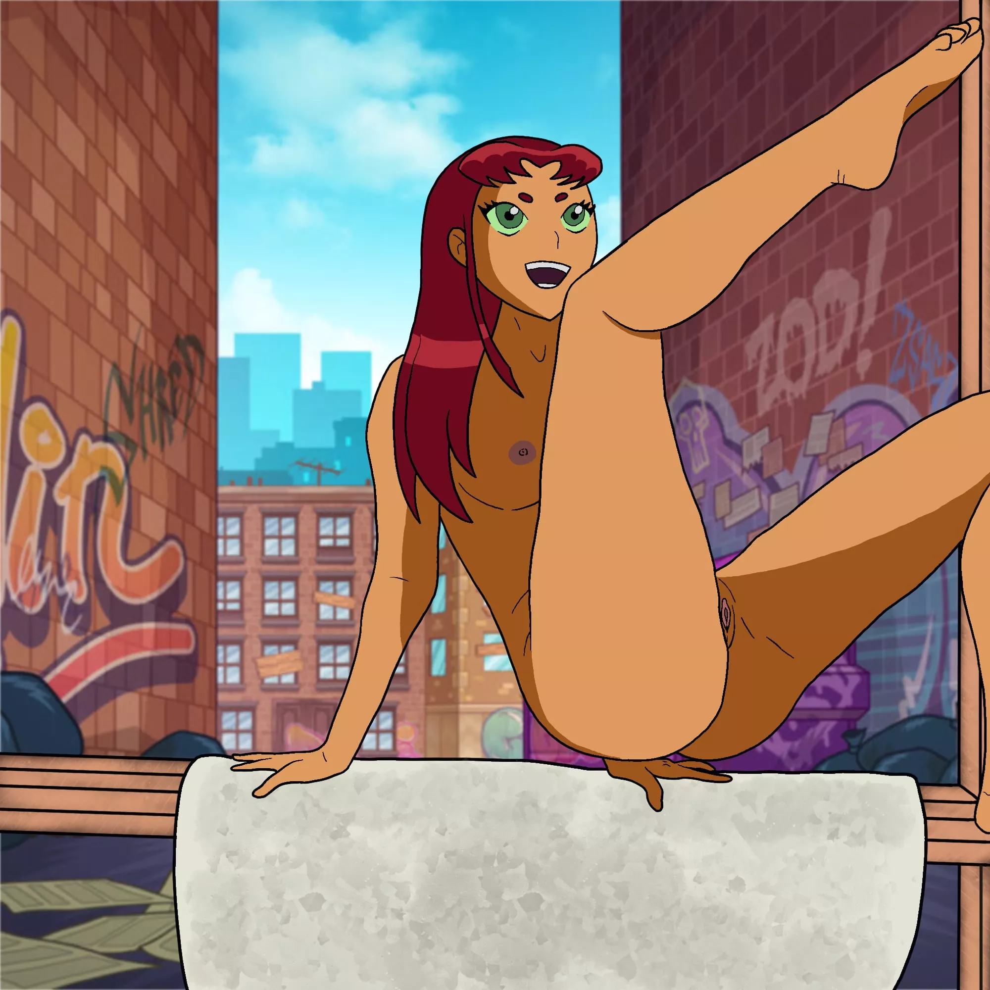 Starfire lifting her leg (Wafer)