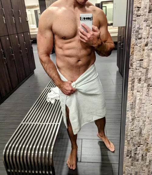 Barely keeping this towel on after my workout