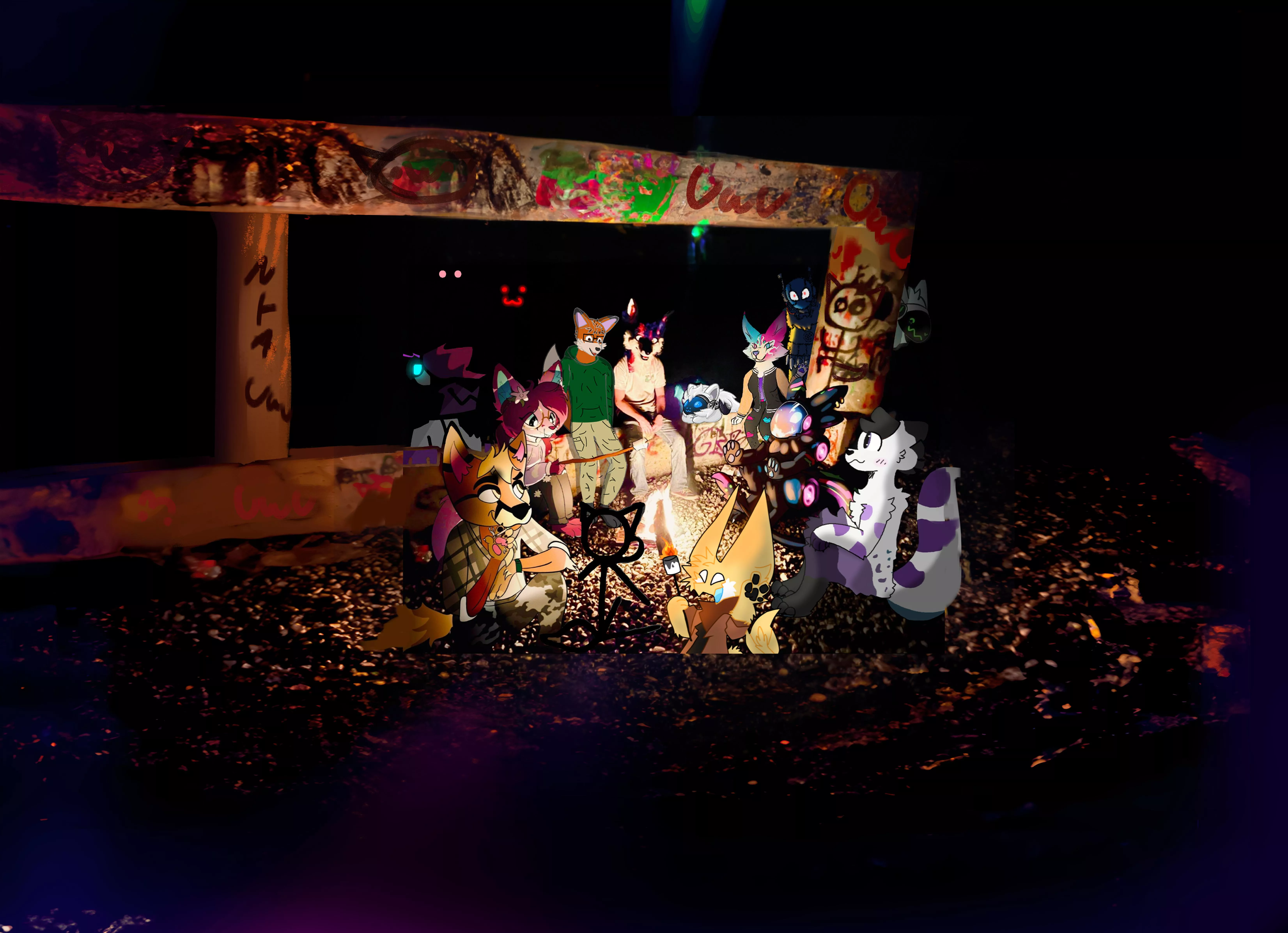 Everyone at the fire so far found a spot to sit, but now its bigger so more fluffs can join! <3