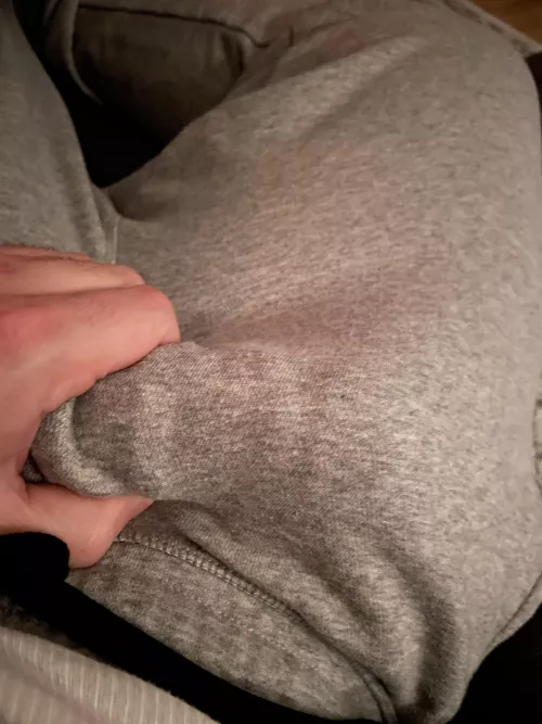 Hard cock, grey sweats