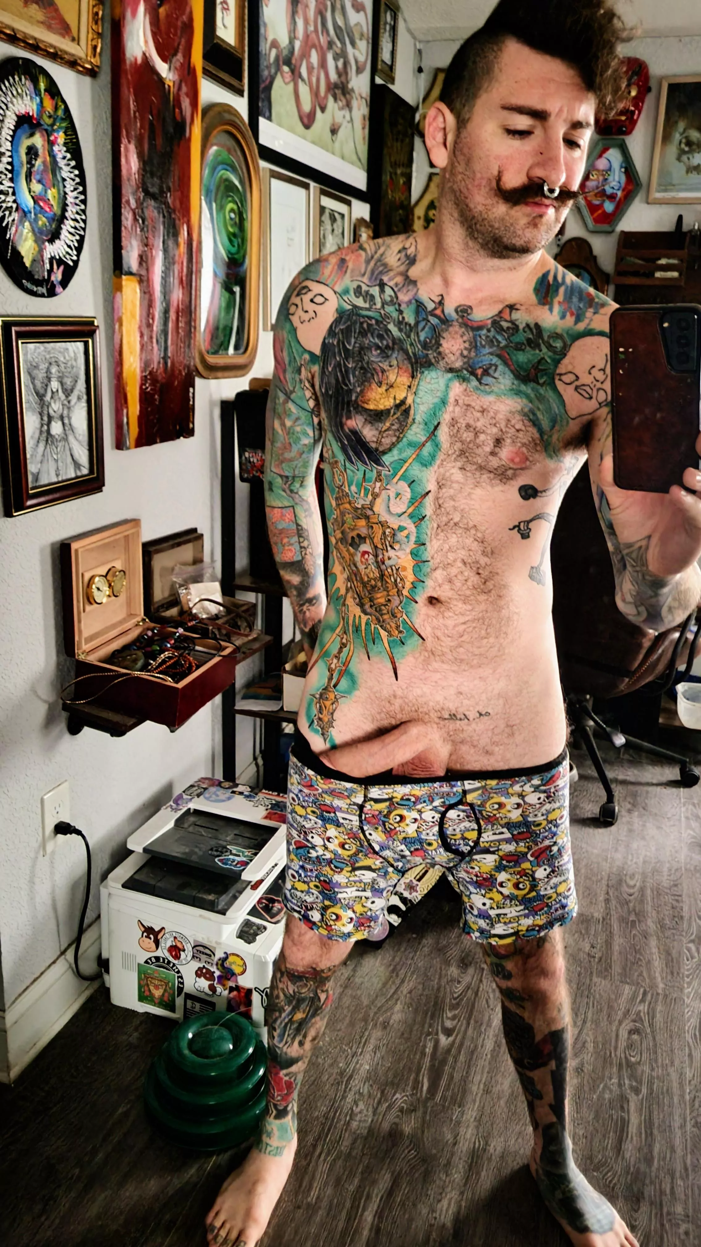 [m34] should i shove this all in some pants or stay in all day with my cock out?