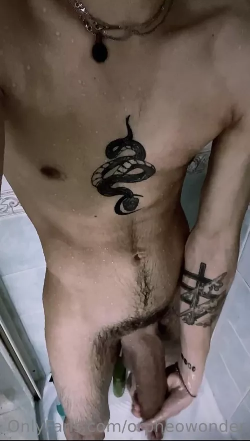 video jerking off my soft heavy cock in the shower