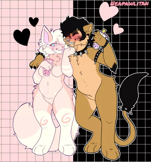 A cute boba date 🧋💖🖤 / art by me!