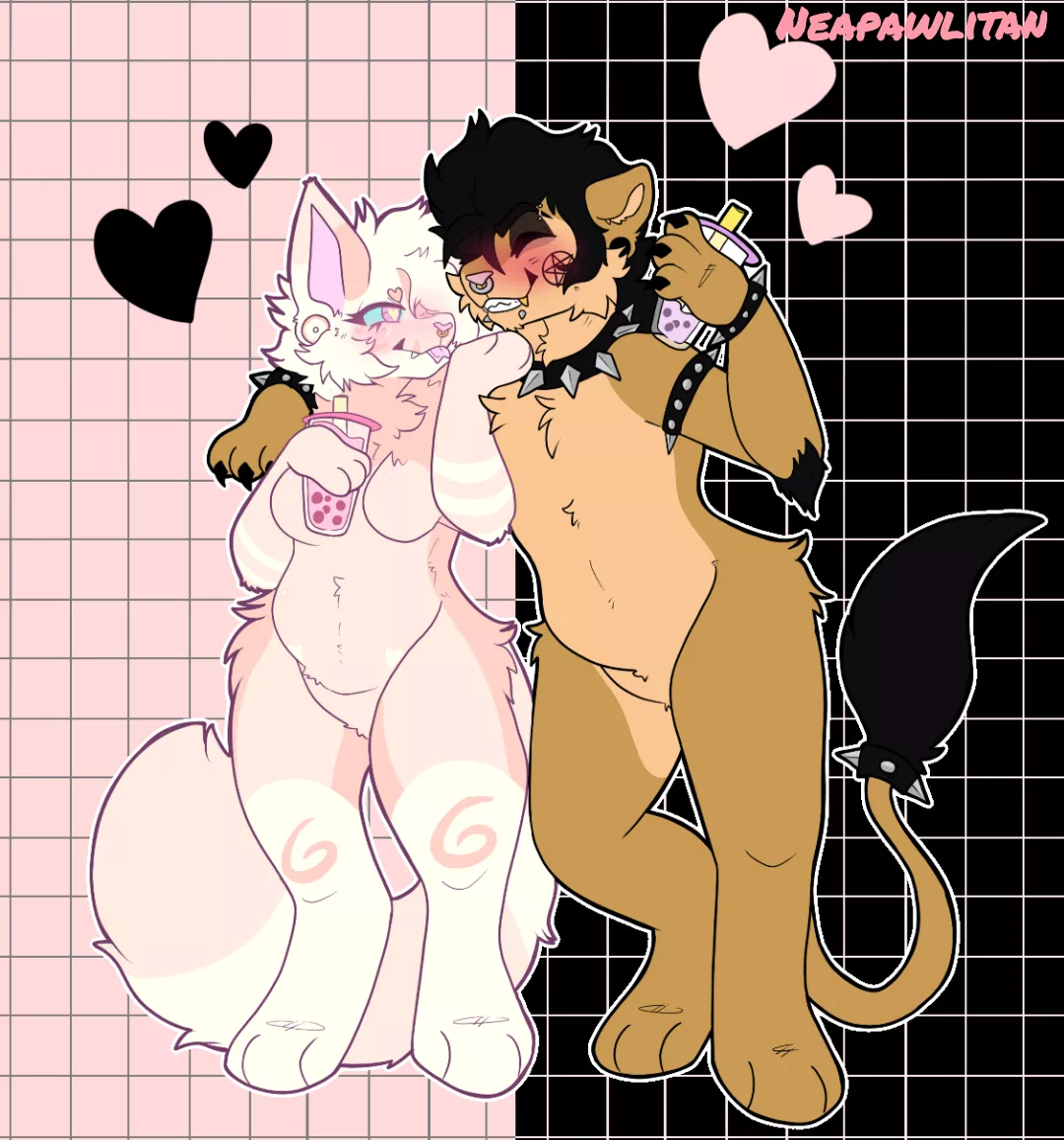 A cute boba date 🧋💖🖤 / art by me!