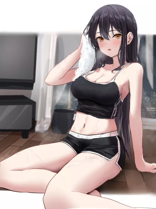 Cooling off after her workout