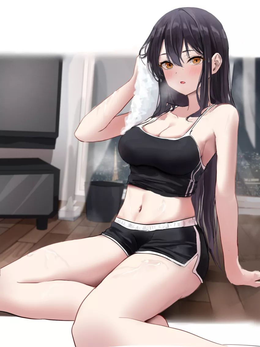 Cooling off after her workout